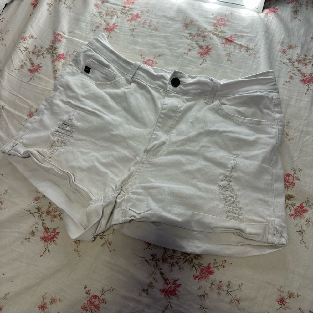 Women's White Distressed Denim Shorts